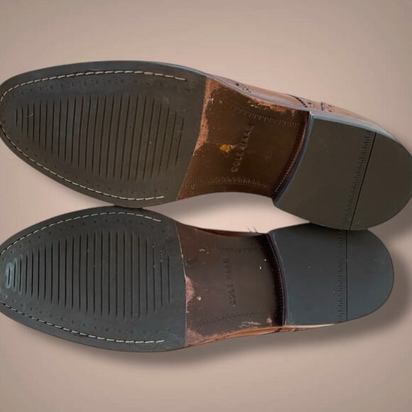 Men's 13M COLE HAN Tan Leather Modern Essentials Classic Wingtip Oxford, EUC - Picture 10 of 12